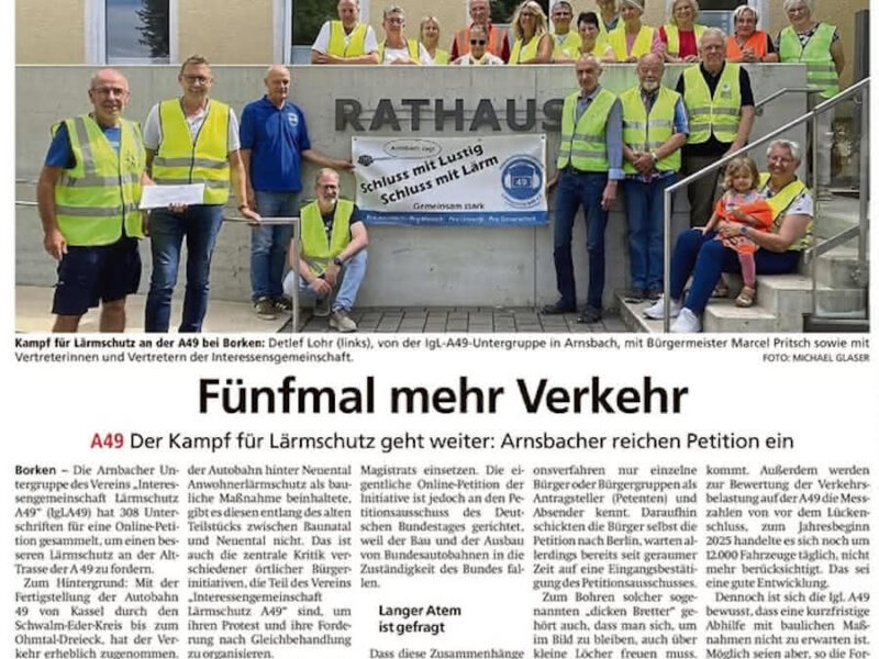 Übergabe der Petitionen für besseren Lärmschutz an den Bundestag
